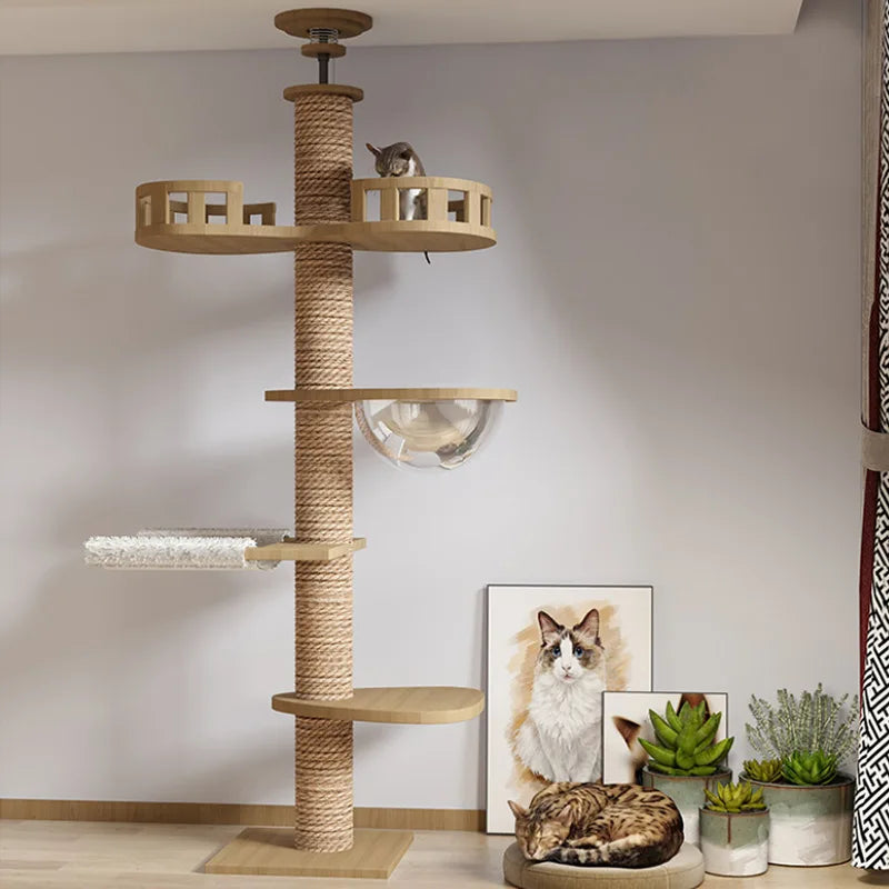 Petdom Large Cats Condo Trees Play Furniture Scratcher Modern Cat Ceiling Tree Tower Multi-Layer Cat Climbing Frame Tree