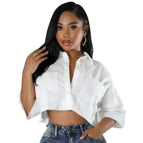 Women Half Sleeve V-Neck Blouse and Shirt Street Basic Crop Tops 2024 Fashion Casual Summer Leisure Loose Outwear