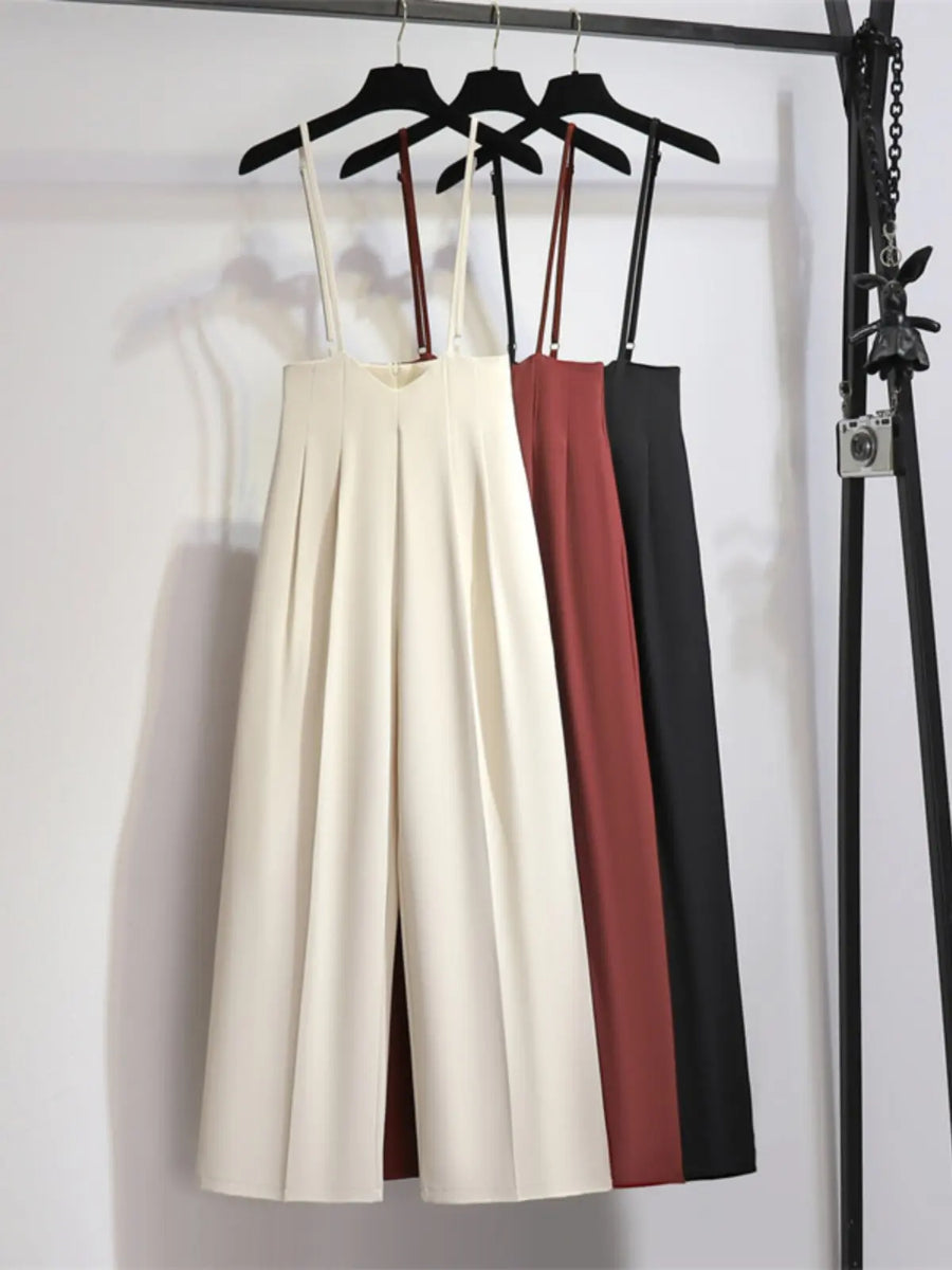2026 Summer Long Pants, Slimming High-Waisted Draped Wide Leg Blazer Pants, Suspender Trousers Jumpsuit
