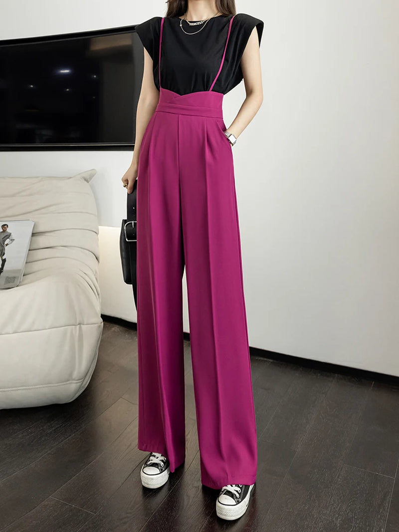 Summer Elegant Fashion Jumpsuit Women High Waist Rompers Straight Pants All-Match Style Jumpsuits Office Overalls Simple 2023