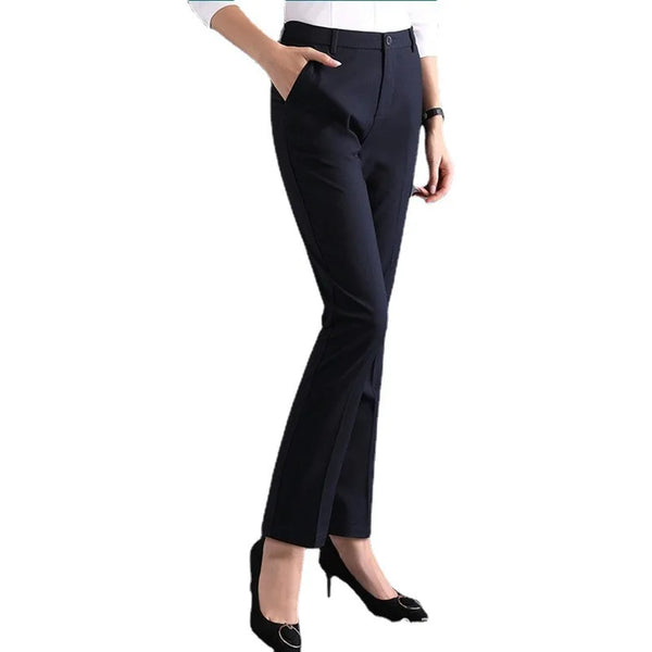 High Waist Straight Leg Thin Formal Pants for Women Black Workwear Tailored Trousers Comfortable Casual Polyester Fibre