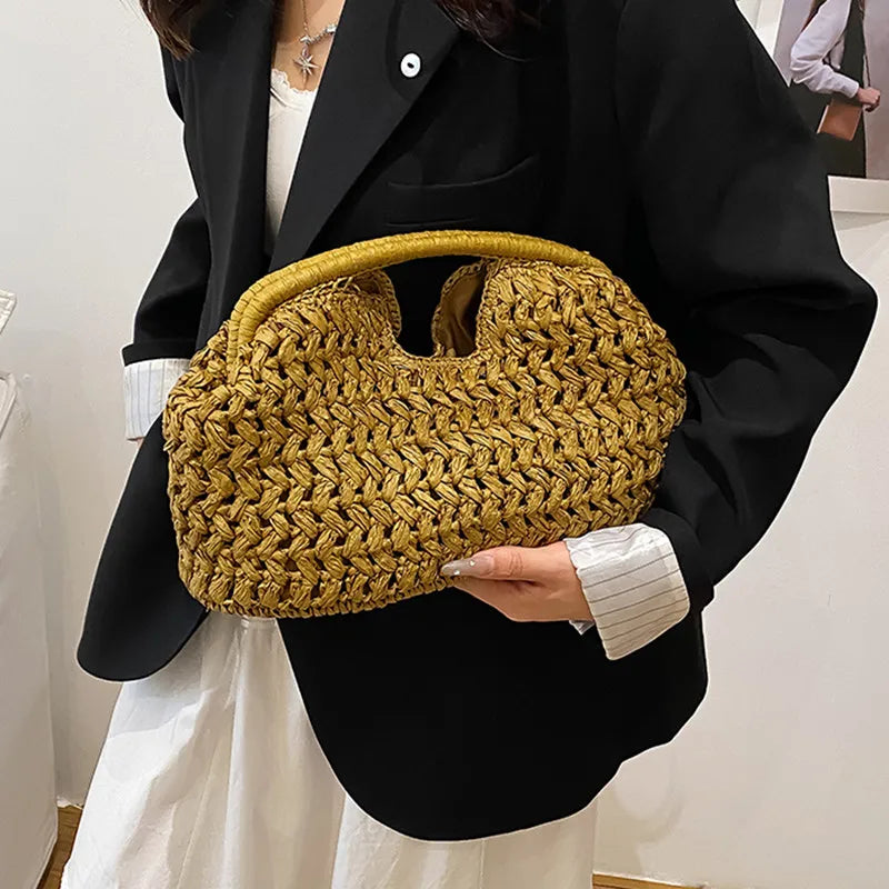 New Summer Beach Bag for Women Clutch Bag Luxury Designer Straw Bags Tote Handbag Fashion Woven Rattan Bags Female Travel Purse
