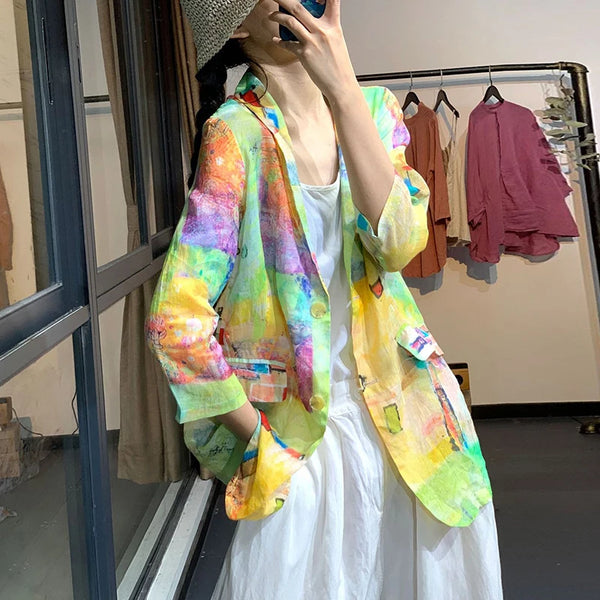 1774 Summer Thin Personality Colorful Lady Casual Suit Blazer Comfortable Cotton Linen Holiday Loose Breathable Women Jackets