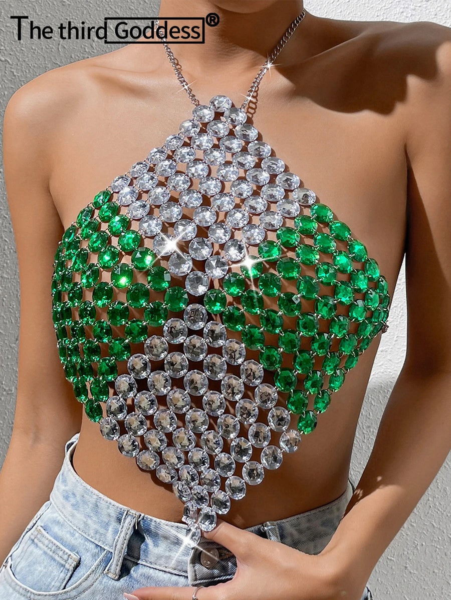 Haut Court Sexy Femme | Strass Métalliques Élégants