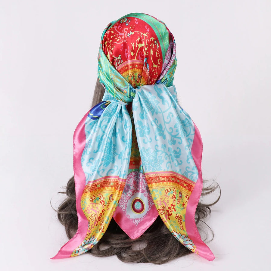 1Pc Minimalist Bohemian Printed Satin Square Scarf New Women Fashion Bandana Headband for Daily Casual Elegant Headscarf Shawl
