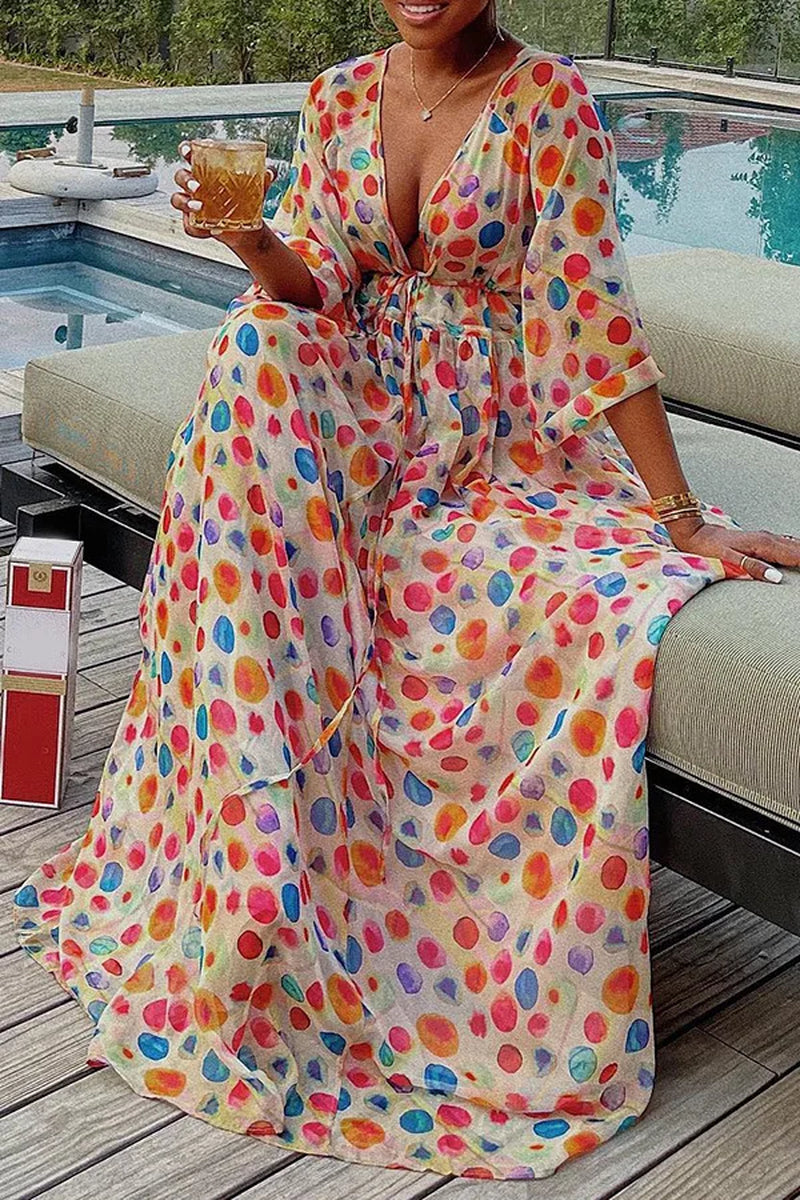 Long Dress Women Dresses a Line Vestidos Y2K Streetwear V Neck Full Sleeve Print Dot Elegant Party Night Work High Waist 2026