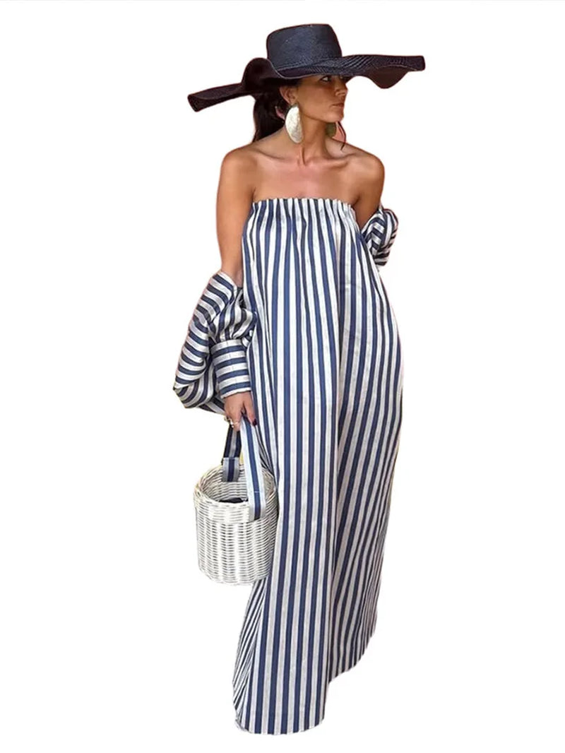 Robe Longue Femme Bustier | Rayures Verticales