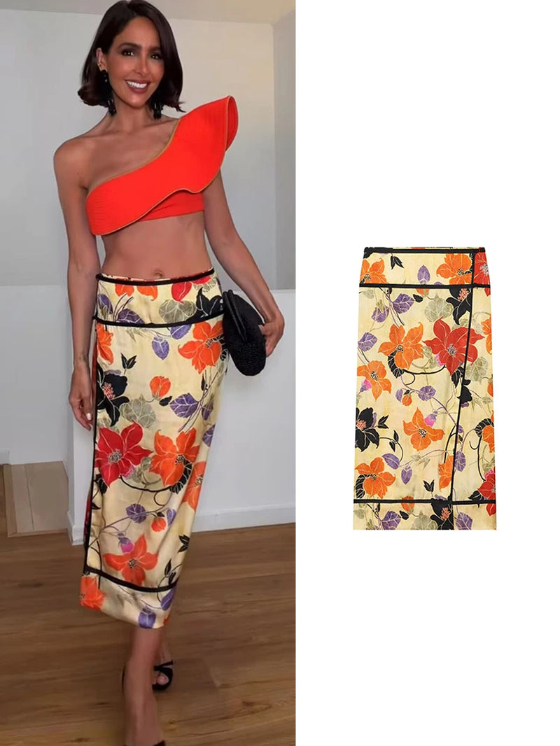 Jupe Midi Vintage Femme | Imprimé Floral Élégant