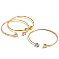 JINYOU 7705 Minimalist Open Cuff Bangle Stainless Steel PVD Real Gold Plated Square Blue White Cubic Zirconia Dainty Bangle