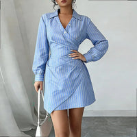 Spring Summer Women V Neck Stripe Pleated Bodycon Dress Dresses Elegant