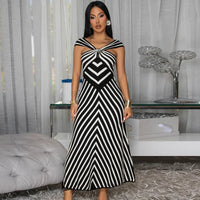 Women'S Vertical Stripe Print Strapless Maxi Dress off Shoulder Loose Fit Long Dresses 2026 Summer Fashion Elegant Casual Robe
