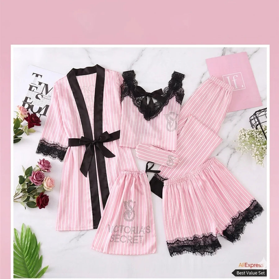 Sleepwear Chemise Nightwear Underwear Ice Silk Pajamas Set Robe New Victoria'S Secret Sexy Womens Lace Trim Homewear Ladies