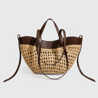 Women Large Faux Straw Woven Market Basket Tote Bag Color Block Drawstring Shoulder Crossbody Purse Summer Beach Vacation 2026