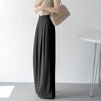 Slim Wide Leg Pants Women'S Drapey Suiting Fabric High Waist Long Pants Straight Cut Trousers Korean Style Casual Fashion