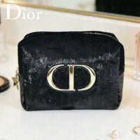 Christian  ’S Bag Vintage Luxury Black Velvet Women Purse Embossed Gold Logo Multi-Use Clutch Handbag Portable Cosmetic