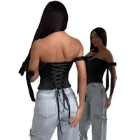 Bandage White Corset Top Women Elegant Black Satin Bustier Fishbone Zip Sexy Sleeveless Streetwear Fashion Summer Blue Clothes