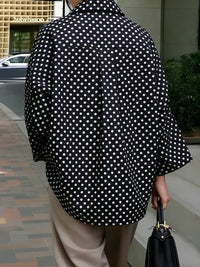 UOOZEE 2026 New Polka Dot Oversized Lapel Blouses for Women Long Sleeves Black White Contrast Color Casual Trendy Shirts