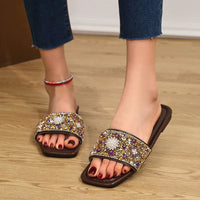Summer Hot Selling Bright Diamond Slippers for Women in plus Size Flat Sandals Beach Shoes with Diamond Inlaid Crossbody Bag Set