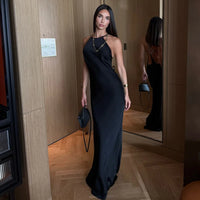 GG 2026 Sexy Backless Satin Maxi Dress for Women Spaghetti Strap Crystal Back Evening Dress Elegant Bodycon Party Slim Fit Dress