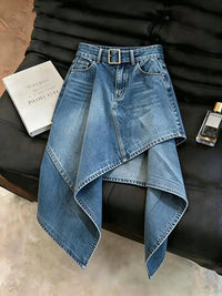 2026 New Blue Washed Denim Irregular Skirt Women
