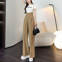 Summer Female Queen Casual Versatile High Waisted Overalls with Suspenders Wide Leg Pantsfor Women Daily Wear