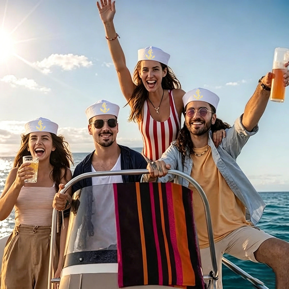 4-72PCS Captain Hats Adjustable White Sailors Hats Bachelorette Party Caps for Wedding Yacht Rock Theme Party Photo Props
