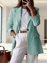 1Pc Women'S Fashionable Versatile Commuting Solid Color Casual Loose Fit Pocket & Lapel Design Blazer,Lightweight Blazer Jacket