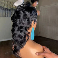 Mullet Wigs Short Pixie Cut Wigs for Black Women Full Machine Made Wig with Bangs Dovetail Straight Highlight Real Human Hair