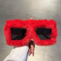 Oversized Plush Sunglasses Y2K Fluffy Square Punk Sun Glasses Trendy Novelty Decor Winter Shades for Christmas Party