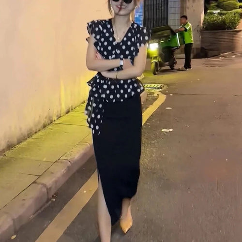Women Chiffon Polka Dot Printing Bandage Vintage Blouse Thin Sleeveless Temperament Shirt Tops Summer Elegant Fashion Clothing