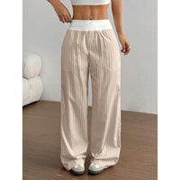 2026 Women'S Fashion Striped Wide-Leg Pants Elastic Waist Casual Daily Wear Stylish Soft Fabric Relaxed Fit Versatile Long Pants