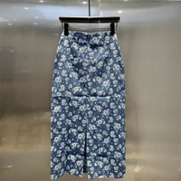 Summer Jacquard Denim Skirt for Women Blue High Waist Zipper Split Flower Skirts Fashionable Elegant Female Jeans Skirt