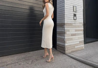 Temperament Solid Color Vest Skirt Summer New Polo Neck Sweater Skirt Tight Waist Slim Knitted Dress