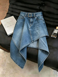 2026 New Blue Washed Denim Irregular Skirt Women