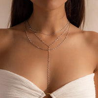 Emanco Stainless Steel Minimalist Style Water Wave Chain Multi Layer Lariat Necklace Fashion Women'S Jewelry Wholesale