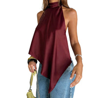 Sexy Solid Satin Vests for Women Summer Elegant Sleeveless Asymmetrical Halter Loose Vests 2026 Lady Vacation Party Chic Tanks