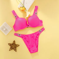 Victoria Secret Shine Script Thong Panty Very Sexy Logo Shine Strap Gradient Rhinestone Push up Bra Set Women Hot