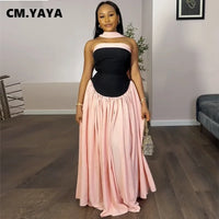 Women Fashion Halter Neck Pleated Big Swing High Waist Maxi Long Dress 2025 Summer Party Night Club Vestidos Dresses