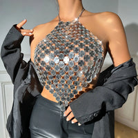 2025 Sexy Handmade Sequins Corset Outer Jewelry Splicing Acrylic Beach Music Festival Outer Neckless Halter Bottoming Shirt