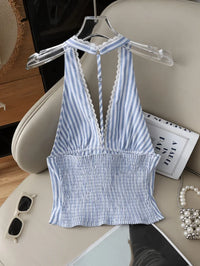 Women Blouse Shirt New Summer Sleeveless Halter Slim Sexy Backless Striped Blouse Shirt Women Tops Blusas Para Mujer 2026 Q3828