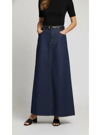 2026 New Women'S Dark Blue Denim Skirt Zippered High Waist Pockets A-Line Ankle-Length Skirts Casual Commuter Bottoms