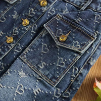 Spring Love Jacquard Denim Skirt Women Autumn 2025 New Casual Slim Split Buttock Skirt with Pockets Female Long Denim Skirts