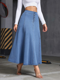Ms. W'S Loose and Flowing Denim Skirt, with Elastic Front Front Pocket Fastening, Large-Sized Denim Skirt