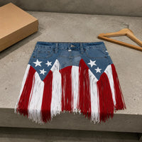 Denim Fringe Skirt Patriotic Waist Belt Skirt Waist Belt Accessory Flexible Soft