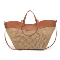Branded Straw Knitted Big Tote Bags for Women Two-Sized Big Capacity Shopper Shoulder Bag Set 2026 Summer Latest Beach Bag