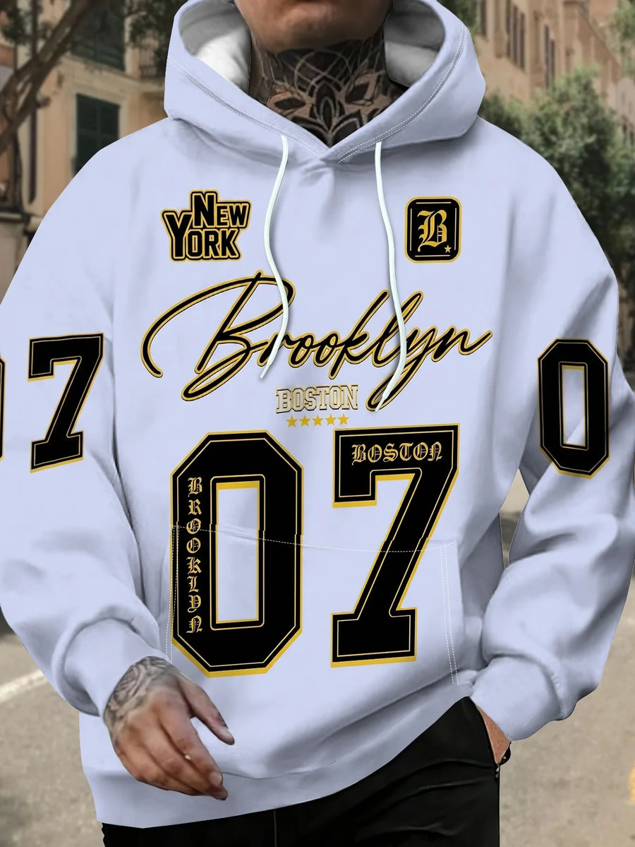 Men Women New York Brooklyn 07 Print Hoodie Casual Streetwear Hip Hop Style Hooded Sweatshirt Pullover Tops