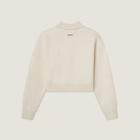 Beige Knitted Sweater for Women – Polo Collar