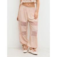 Women’S Solid Color Bloomer Pants Casual Elastic Waist Lace Patchwork Tie Knot Hem Pants Korean Chic Capris
