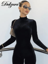 Autumn Velvet Sexy Y2K Clothes Long Sleeve O-Neck Bodycon Skinny Zipper Jumpsuit Women Sporty Streetwear Romper Outfits