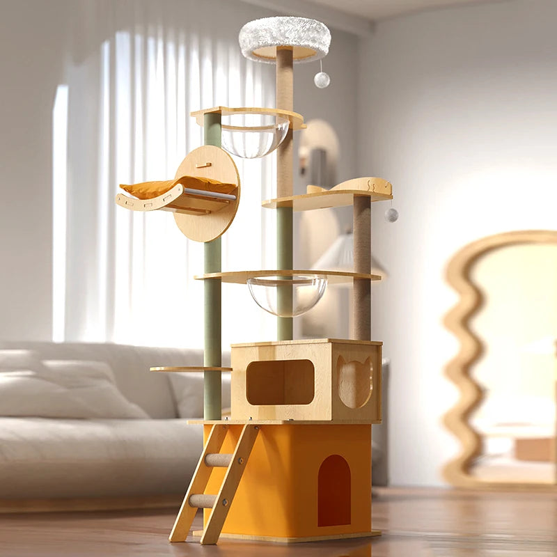 Wholesale Modern Large Multi-Layer Luxury Wooden Folding Cat Climbing Tree Frame with Carton Packaging for Cats Christmas